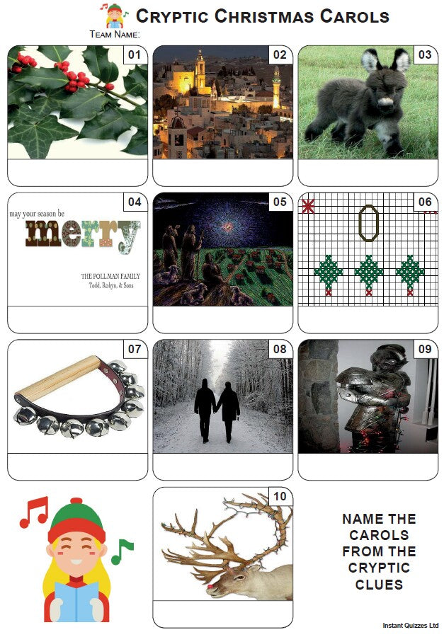 Mini Cryptic Christmas Cryptic Carols Mini Picture Quiz - Z4251 – Instant Quizzes