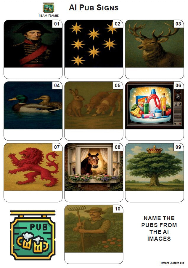 AI Pub Signs Mini Picture Quiz - Z4284 – Instant Quizzes