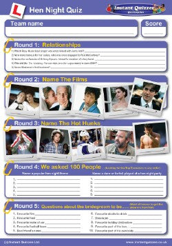 Hen night handout quiz