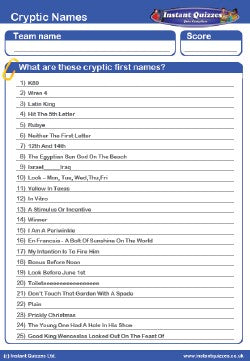 Cryptic Names Handout Quiz - Handout quiz for a pub, office, hotel or ...