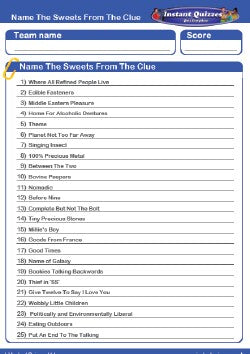 Cryptic Sweets Handout Quiz - Handout quiz for a pub, office, hotel or ...