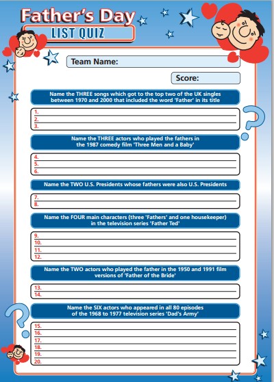Fathers Day List Quiz