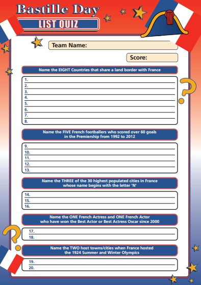 Bastille Day Letter List Quiz