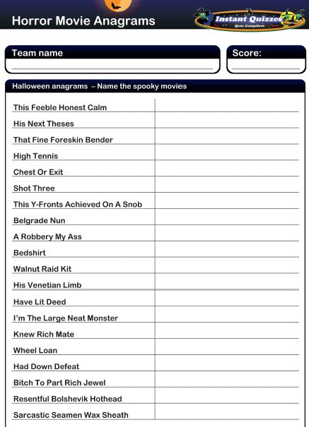 Horror Movie Anagrams Quiz - HALLHO3