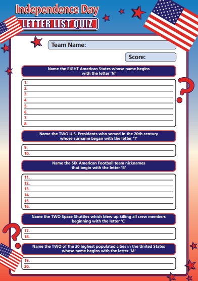 USA Letter List Quiz