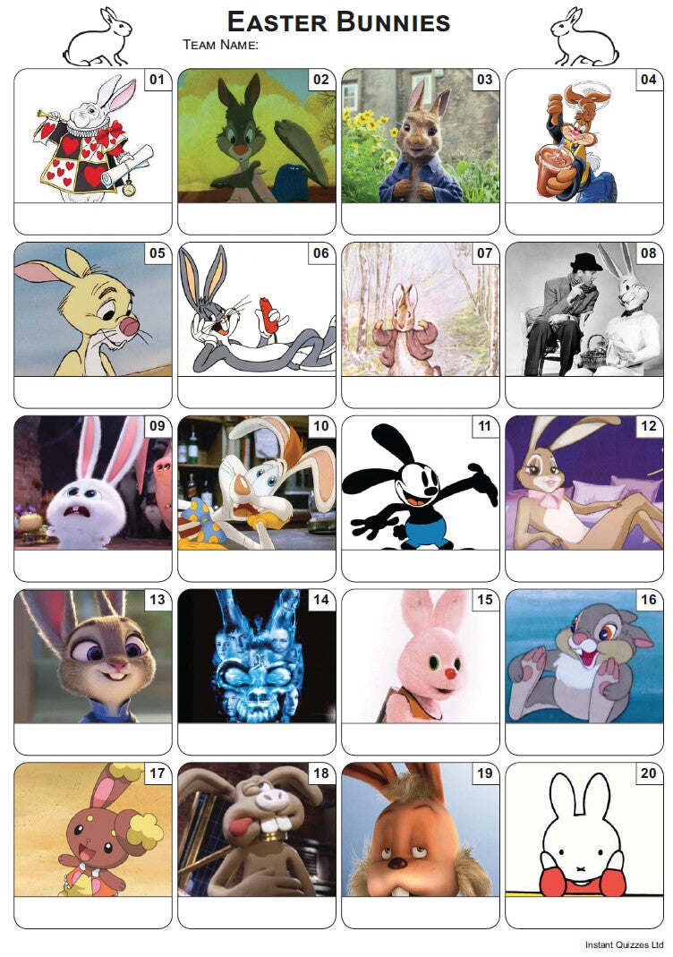 Bunnies Picture Quiz - 20 pictures name the famous rabbits – Instant ...