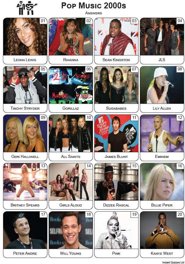 2000s Trivia Pop Music of the 2000s - PIcture Quiz PR2280 – Instant Quizzes