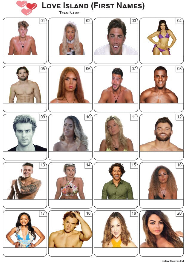 Pr2295 Love Island Picture Quiz - PR2295 – Instant Quizzes
