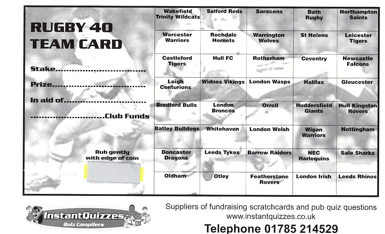 40 Square Rugby Scratchcards