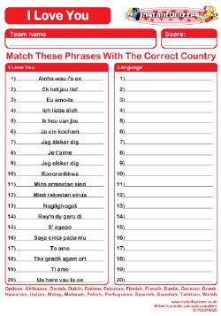 I Love You Handout Quiz