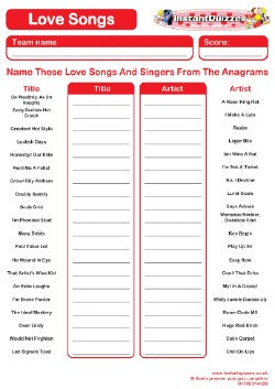 Love Songs Handout Quiz