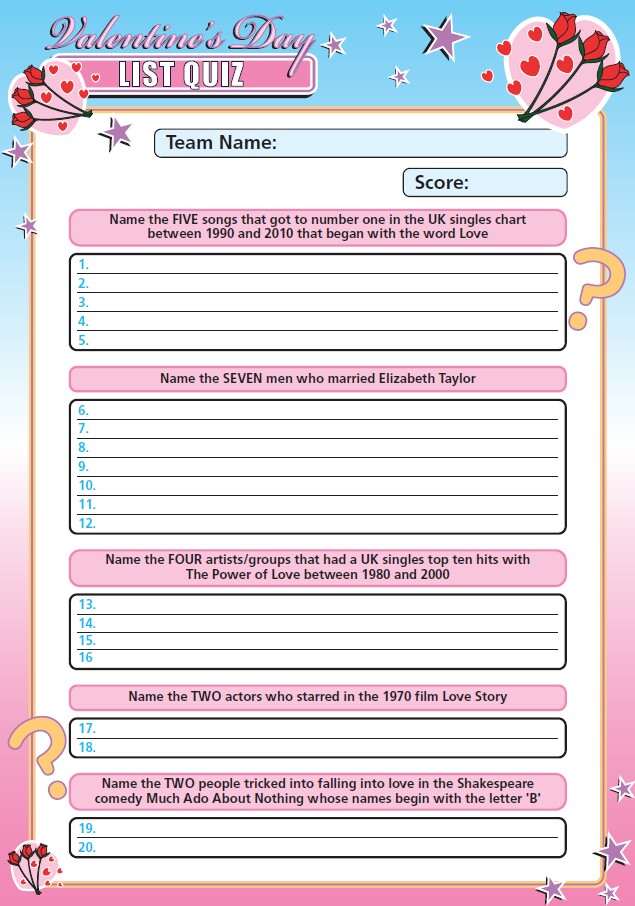 Valentine List Quiz - VALLIST