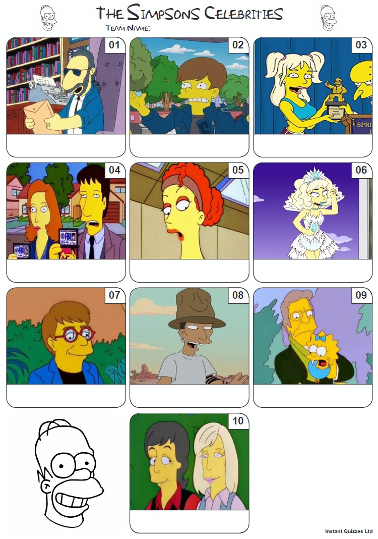 The Simpsons Guest Stars Mini Picture Quiz - Z3187