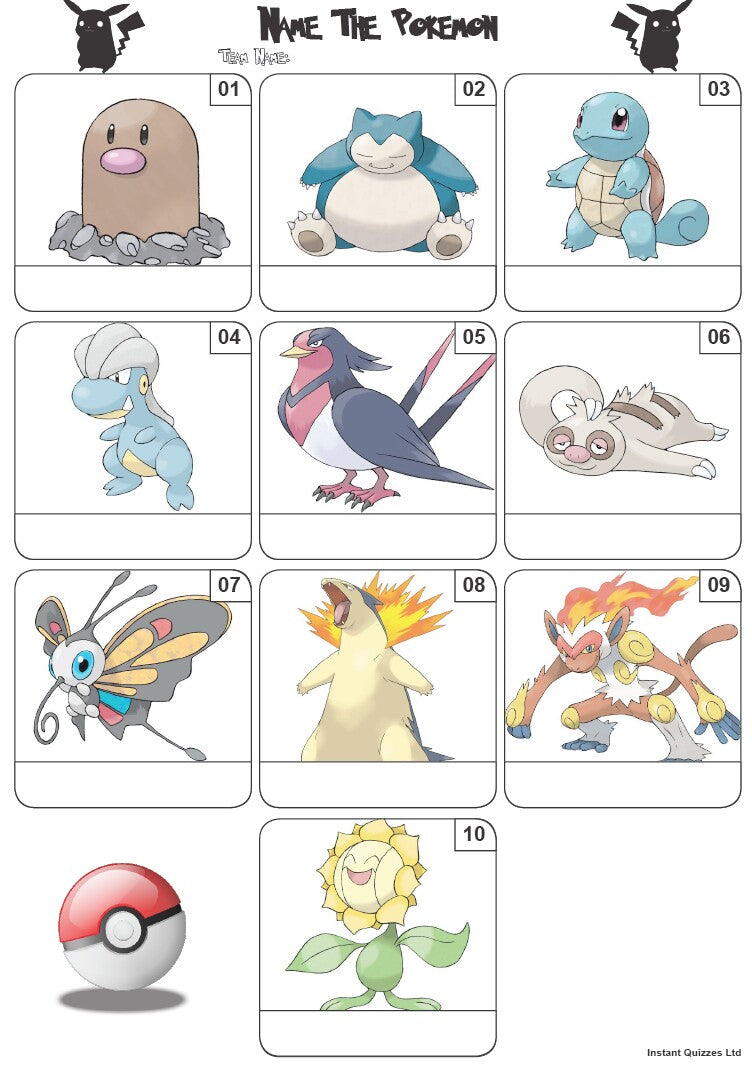 Pokemon Basic Questions Pokemon Printable Quiz