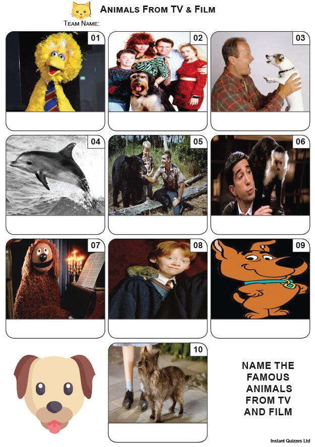 Animals From TV and Films Mini Picture Quiz - Z3952
